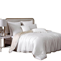 Keo 8pc Queen Comforter Set, Reversible, Shams, Ivory Silky Fabric -BM326706