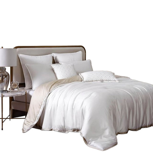 Keo 8pc Queen Comforter Set, Reversible, Shams, Ivory Silky Fabric -BM326706
