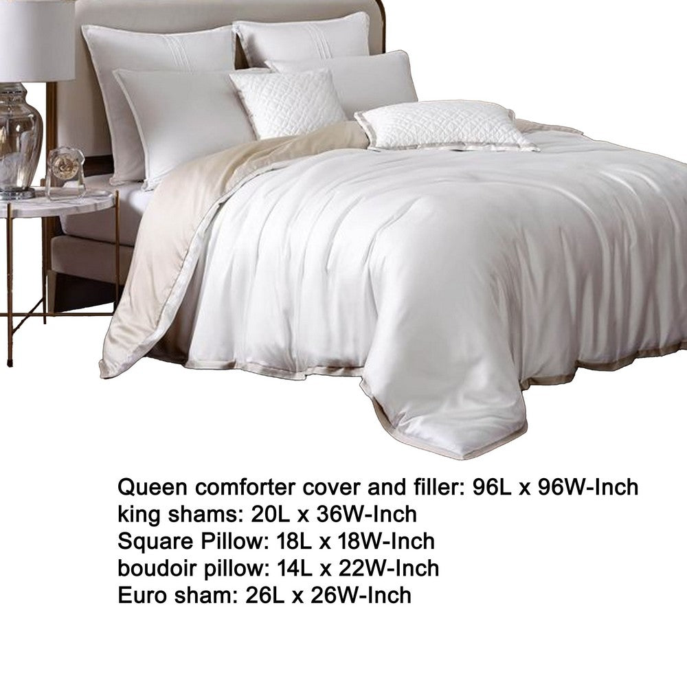 Keo 8pc Queen Comforter Set, Reversible, Shams, Ivory Silky Fabric -BM326706