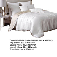 Keo 8pc Queen Comforter Set, Reversible, Shams, Ivory Silky Fabric -BM326706