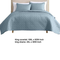 Keo 3pc King Coverlet Set, Reversible, Shams Sky Blue Silky Fabric -BM326707