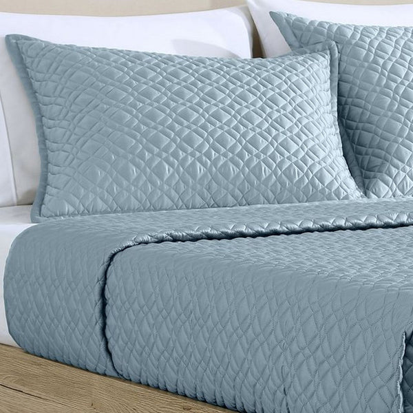 Keo 3pc Queen Coverlet Set, Reversible, Shams, Sky Blue Silky Fabric -BM326708