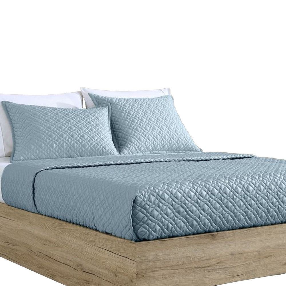 Keo 3pc Queen Coverlet Set, Reversible, Shams, Sky Blue Silky Fabric -BM326708