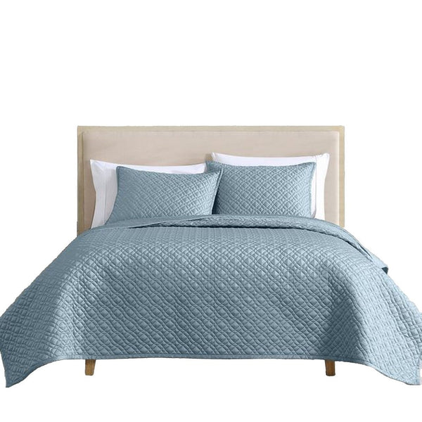 Keo 3pc Queen Coverlet Set, Reversible, Shams, Sky Blue Silky Fabric -BM326708