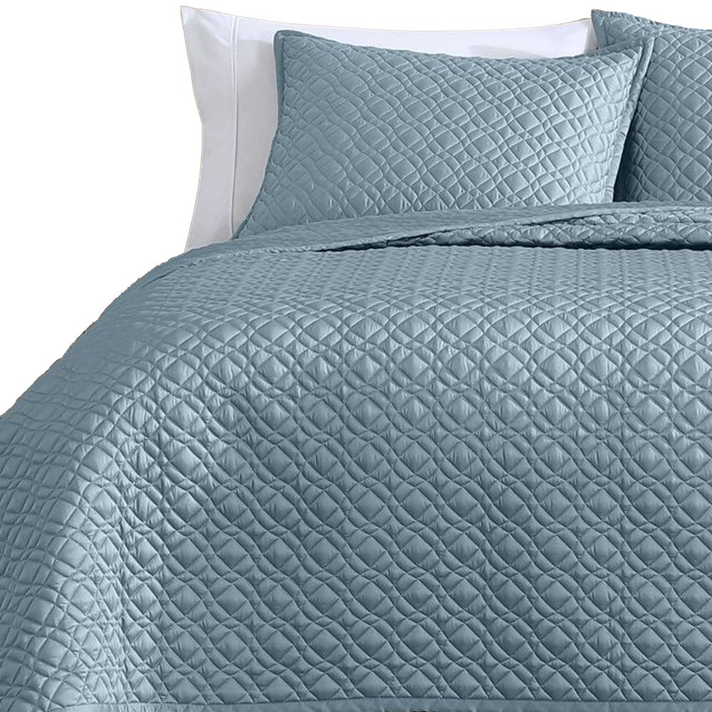 Keo 3pc Queen Coverlet Set, Reversible, Shams, Sky Blue Silky Fabric -BM326708