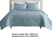 Keo 3pc Queen Coverlet Set, Reversible, Shams, Sky Blue Silky Fabric -BM326708