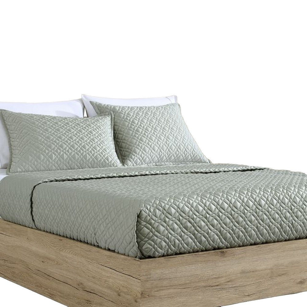 Keo 3pc King Coverlet Set, Reversible, Shams, Sage Gray Silky Fabric -BM326709