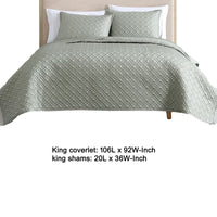 Keo 3pc King Coverlet Set, Reversible, Shams, Sage Gray Silky Fabric -BM326709