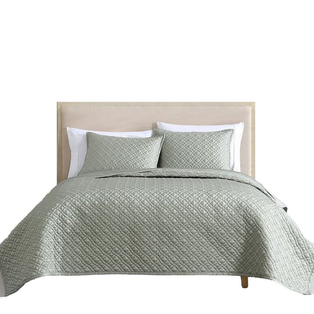 Keo 3pc Queen Coverlet Set, Reversible, Shams, Sage Gray Silky Fabric -BM326710