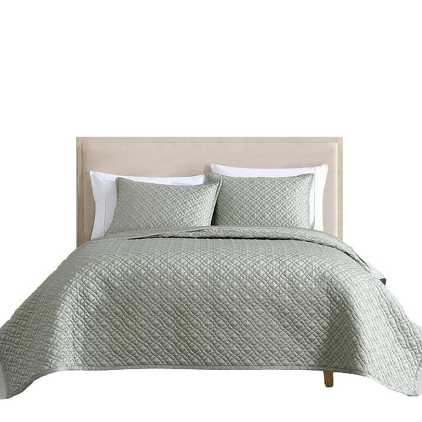 Keo 3pc Queen Coverlet Set, Reversible, Shams, Sage Gray Silky Fabric -BM326710