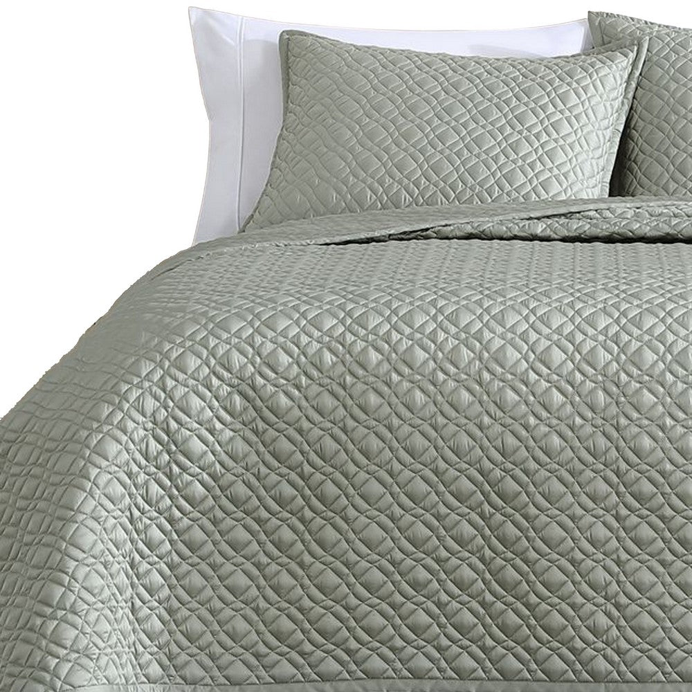 Keo 3pc Queen Coverlet Set, Reversible, Shams, Sage Gray Silky Fabric -BM326710