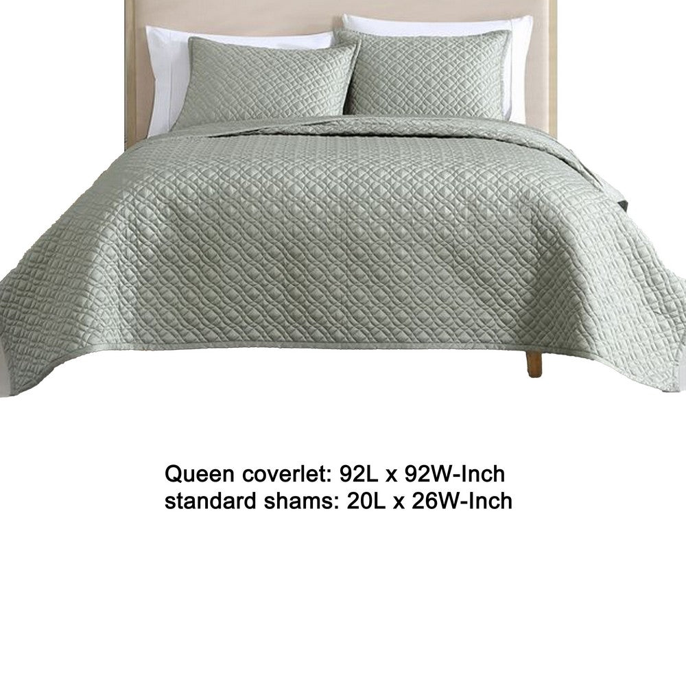 Keo 3pc Queen Coverlet Set, Reversible, Shams, Sage Gray Silky Fabric -BM326710