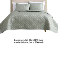 Keo 3pc Queen Coverlet Set, Reversible, Shams, Sage Gray Silky Fabric -BM326710