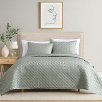 Keo 3pc Queen Coverlet Set, Reversible, Shams, Sage Gray Silky Fabric -BM326710