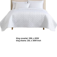 Keo 3pc King Coverlet Set, Reversible, Pillow Shams White Silky Fabric -BM326711