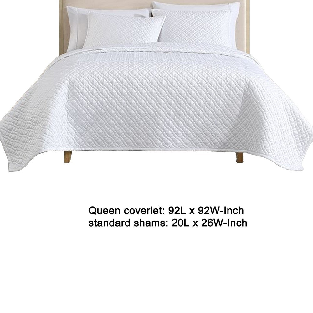 Keo 3pc Queen Coverlet Set, Reversible, Shams, White Silky Fabric -BM326712