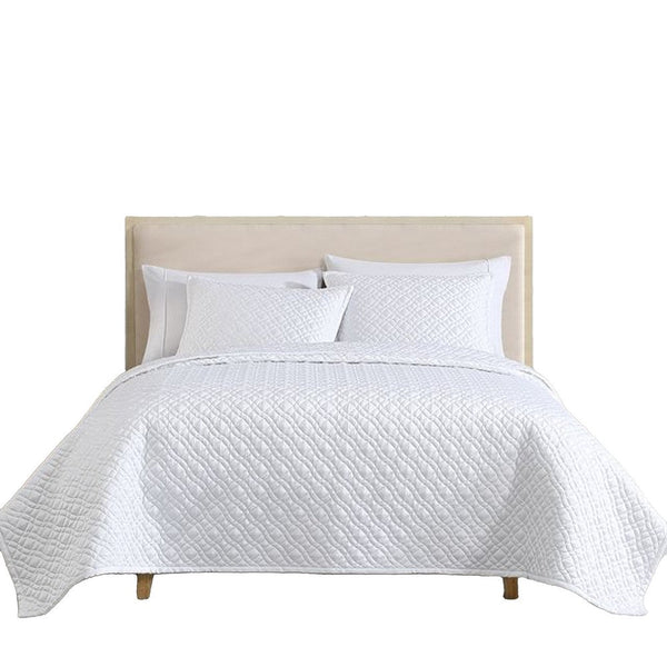 Keo 3pc Queen Coverlet Set, Reversible, Shams, White Silky Fabric -BM326712