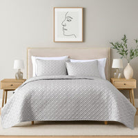 Keo 3pc King Coverlet Set, Reversible, Shams, Silver Silky Fabric -BM326713