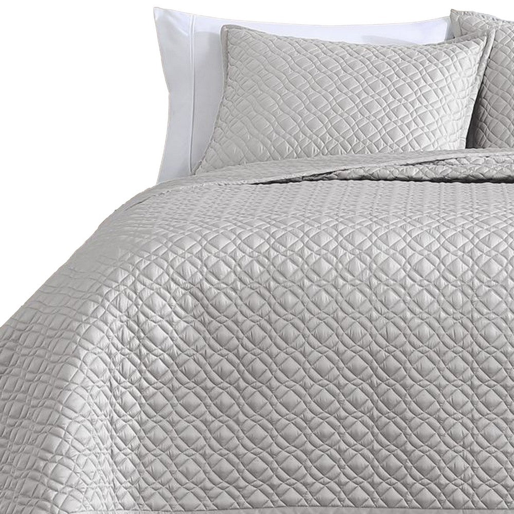 Keo 3pc Queen Coverlet Set, Reversible, Shams, Silver Silky Fabric -BM326714