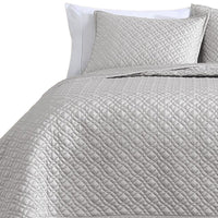 Keo 3pc Queen Coverlet Set, Reversible, Shams, Silver Silky Fabric -BM326714