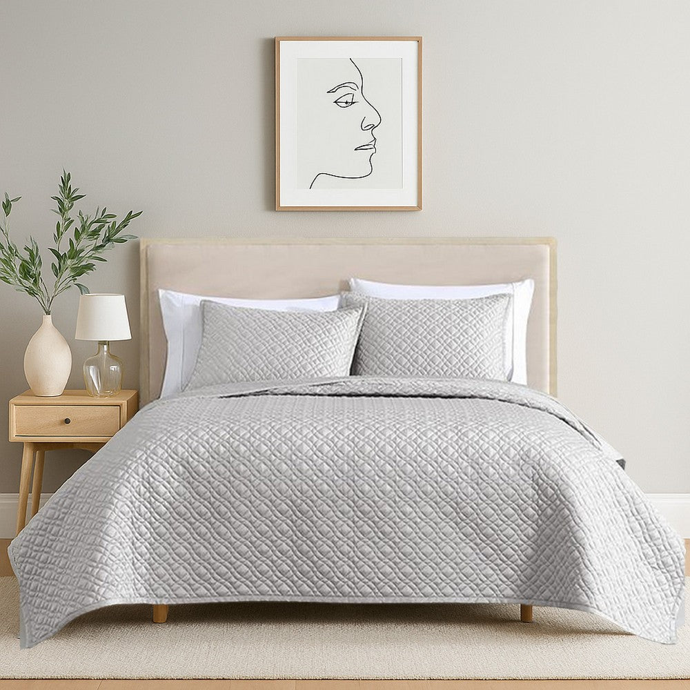 Keo 3pc Queen Coverlet Set, Reversible, Shams, Silver Silky Fabric -BM326714