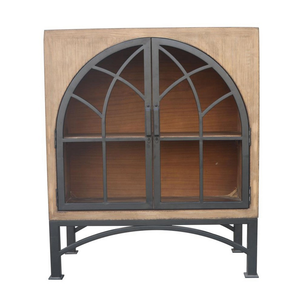 benzara Veria Small China Cabinet 2 Door Arch Frame Antique Brown 42 Inch -BM326772