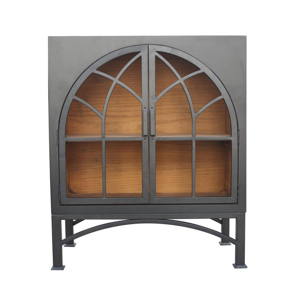 benzara Veria Small China Cabinet 2 Door Arch Frame Matte Black 42 Inch -BM326773