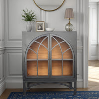 Veria Small China Cabinet, 2 Door Arch Frame, Matte Black 42 Inch -BM326773
