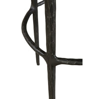 Mey Counter Stool, Brown Leather Round Seat, Black Forged Iron Base -BM326791