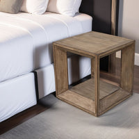 Limy Side End Table, 22 Inch Square Top, Shelf, Antique Brown Wood -BM326806