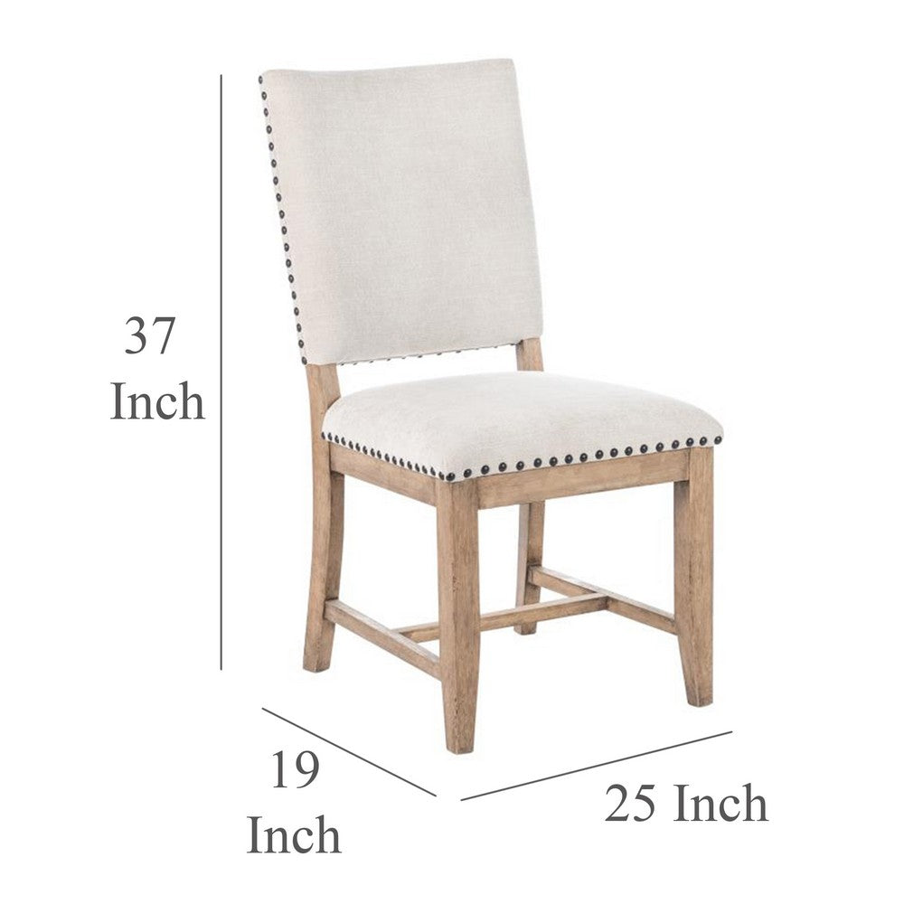 Nox Dining Side Chair Set of 2, Off White Upholstery, Nailhead Trim -BM326817