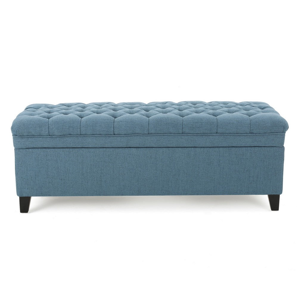 Rhya Storage Ottoman Bench, Soft Blue Fabric, Black Wood, 50 Inch - BM326860