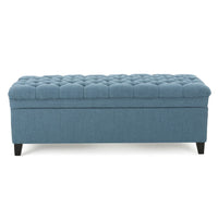 Rhya Storage Ottoman Bench, Soft Blue Fabric, Black Wood, 50 Inch - BM326860