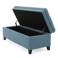 Rhya Storage Ottoman Bench, Soft Blue Fabric, Black Wood, 50 Inch - BM326860