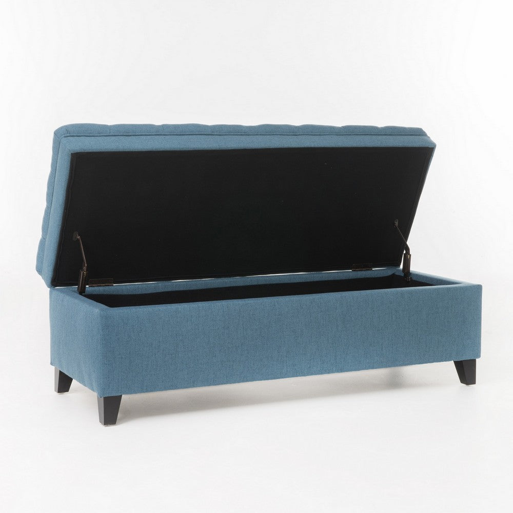 Rhya Storage Ottoman Bench, Soft Blue Fabric, Black Wood, 50 Inch - BM326860