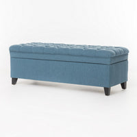 Rhya Storage Ottoman Bench, Soft Blue Fabric, Black Wood, 50 Inch - BM326860