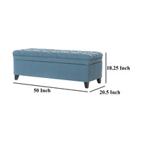 Rhya Storage Ottoman Bench, Soft Blue Fabric, Black Wood, 50 Inch - BM326860