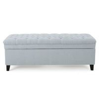Rhya Storage Ottoman Bench, Light Blue Fabric, Black Wood, 50 Inch - BM326861