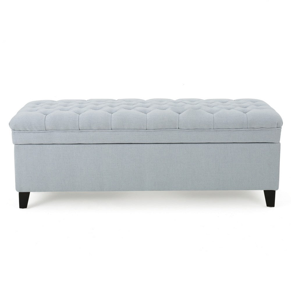 Rhya Storage Ottoman Bench, Light Blue Fabric, Black Wood, 50 Inch - BM326861
