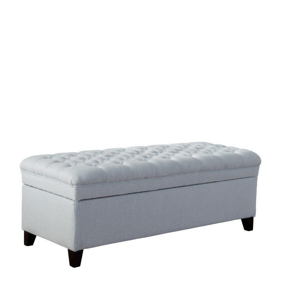 Rhya Storage Ottoman Bench, Light Blue Fabric, Black Wood, 50 Inch - BM326861