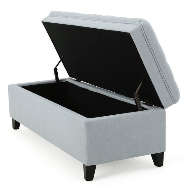 Rhya Storage Ottoman Bench, Light Blue Fabric, Black Wood, 50 Inch - BM326861