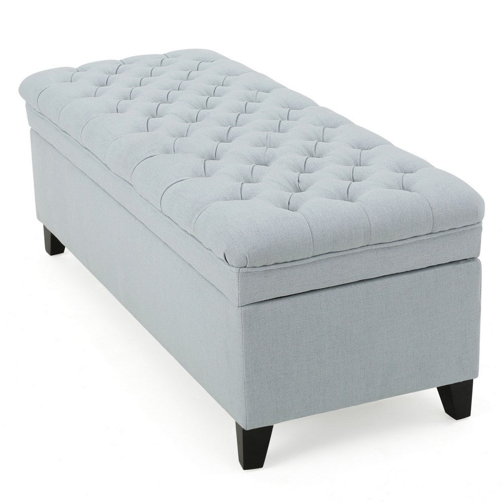 Rhya Storage Ottoman Bench, Light Blue Fabric, Black Wood, 50 Inch - BM326861