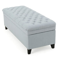 Rhya Storage Ottoman Bench, Light Blue Fabric, Black Wood, 50 Inch - BM326861