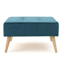 Ottoman, Tufted Teal Velvet, Brown Tapered Wood Legs, Square 31 Inch - BM326863