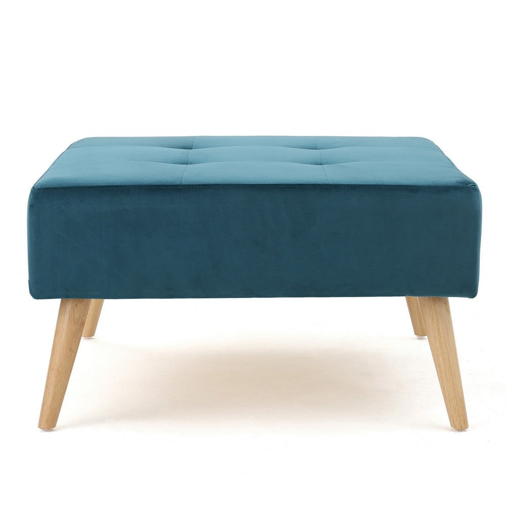 Ottoman, Tufted Teal Velvet, Brown Tapered Wood Legs, Square 31 Inch - BM326863