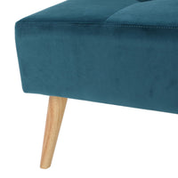Ottoman, Tufted Teal Velvet, Brown Tapered Wood Legs, Square 31 Inch - BM326863