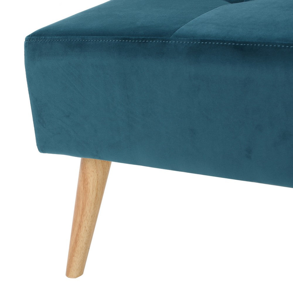 Ottoman, Tufted Teal Velvet, Brown Tapered Wood Legs, Square 31 Inch - BM326863