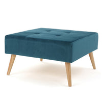 Ottoman, Tufted Teal Velvet, Brown Tapered Wood Legs, Square 31 Inch - BM326863