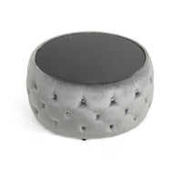 Pirana Ottoman Coffee Table, Gray Tuft Velvet, 30 Inch Tempered Glass - BM326866