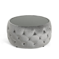 Pirana Ottoman Coffee Table, Gray Tuft Velvet, 30 Inch Tempered Glass - BM326866